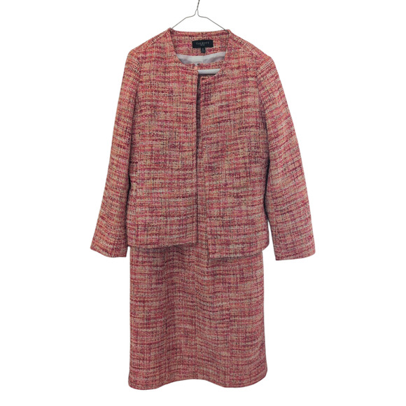 Pink Tweed Dress Suit Set | Jacket & Dress Size 10P - Picture 1 of 5